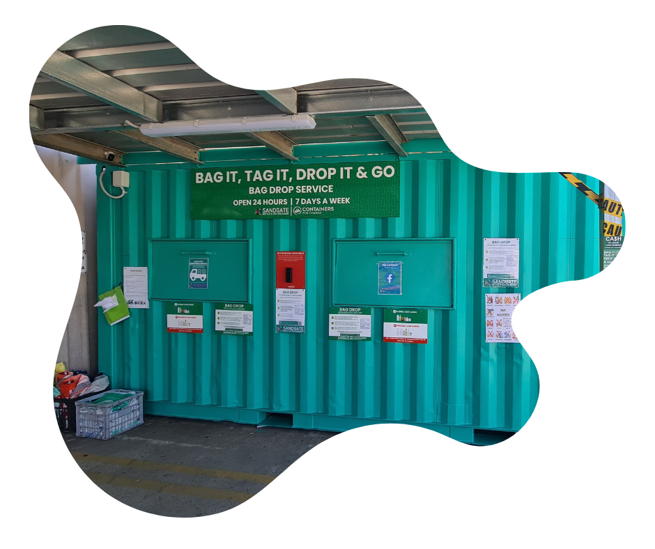 Bag drop container return facility